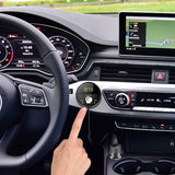 Bluetooth-Enabled Multi-Function Car Kit featuring FM Transmitter, LED Screen, and Dual USB Charger.