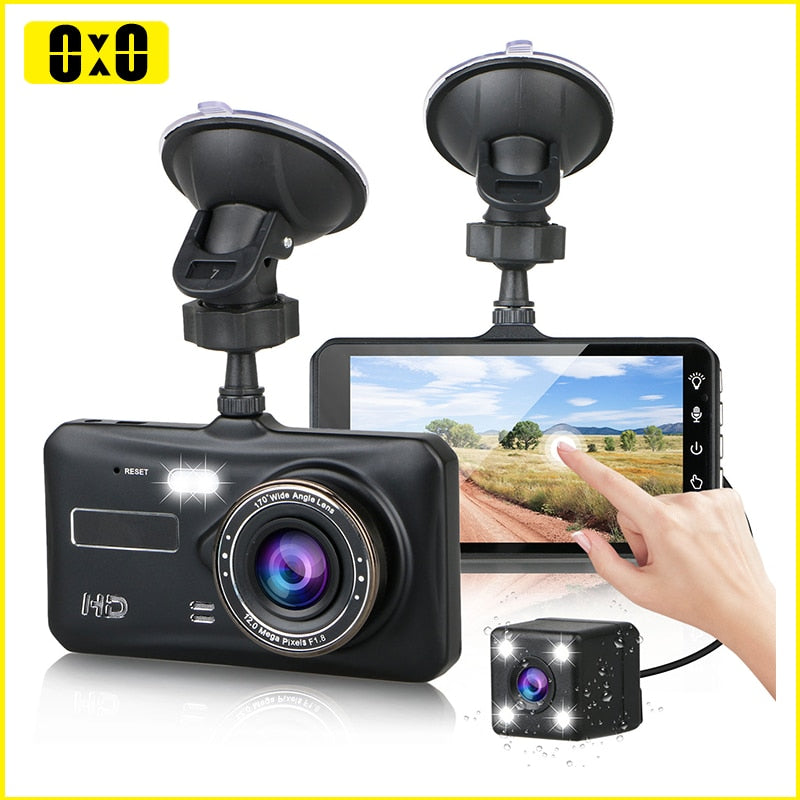 A state-of-the-art Super Night Vision Dash Cam with a 4" LCD Screen and a 170° wide-angle lens, designed for clear recording in any lighting condition.